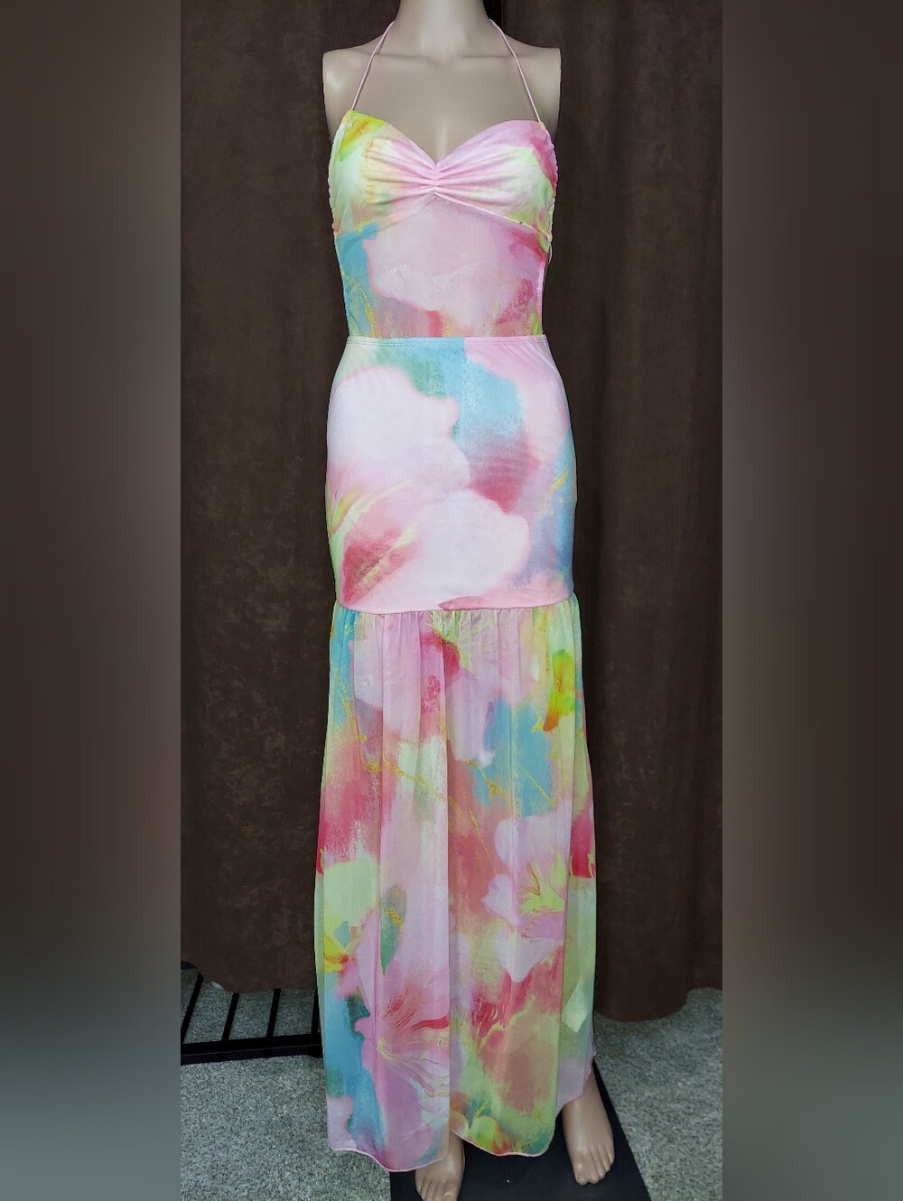 Pastel Watercolor Maxi Dress- Multicolor Size XS
